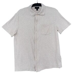 Magaschoni Man Mens Small Oatmeal Heather Cotton Modal Knit Button Down Shirt